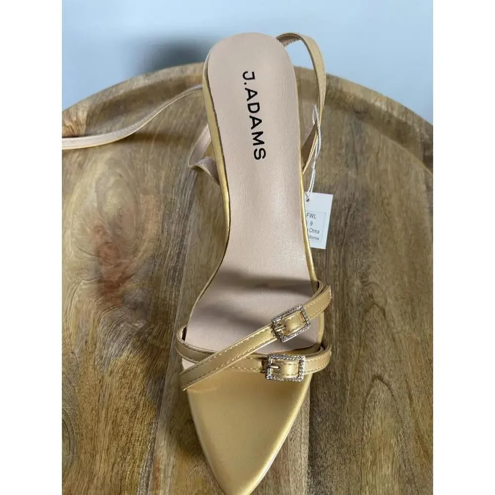 J.Adams Layla Gold PU Rhinestone Strap Heels Women's Size US 9 NWB - Picture 8 of 10